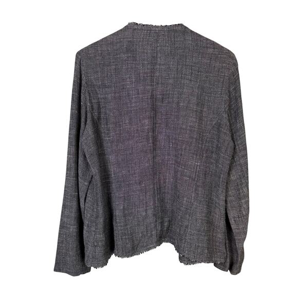 Eileen Fisher Black & White Woven Linen Blend Fringe Open Front Jacket Cardigan - Picture 10 of 13